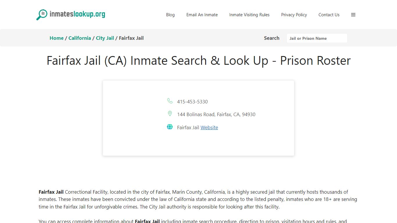 Fairfax Jail (CA) Inmate Search & Look Up - Prison Roster